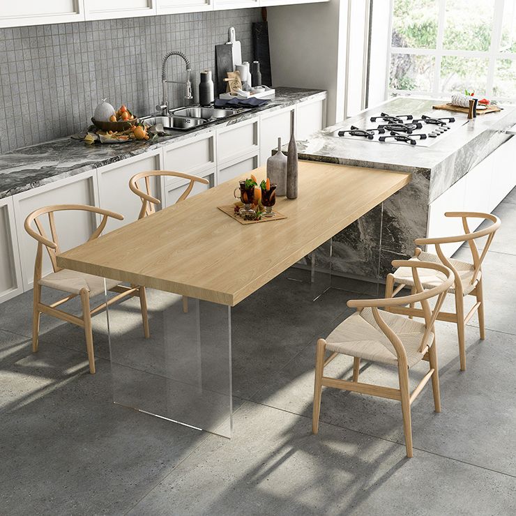 Table à manger en bois massif de style moderne Table rectangulaire marron avec base en acrylique