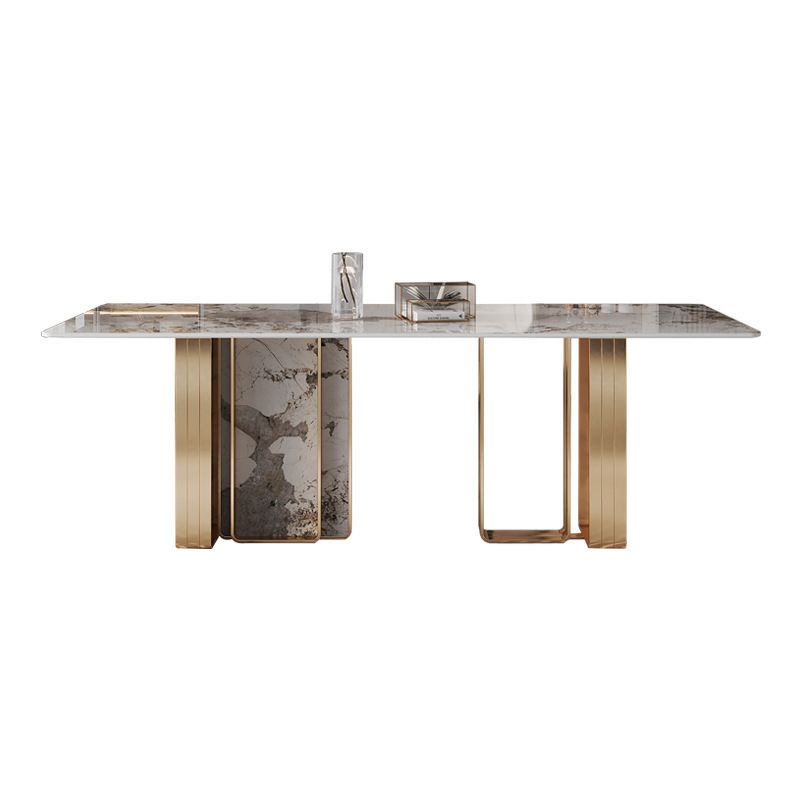 1/4/5/9 Pieces Rectangle Glam Furniture Stone Dining Table Set with Double Pedestal Base
