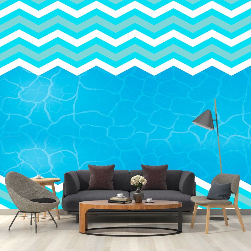 Illustration Stain Resistant Mural Wallpaper Wavy Line Indoor Wall Mural