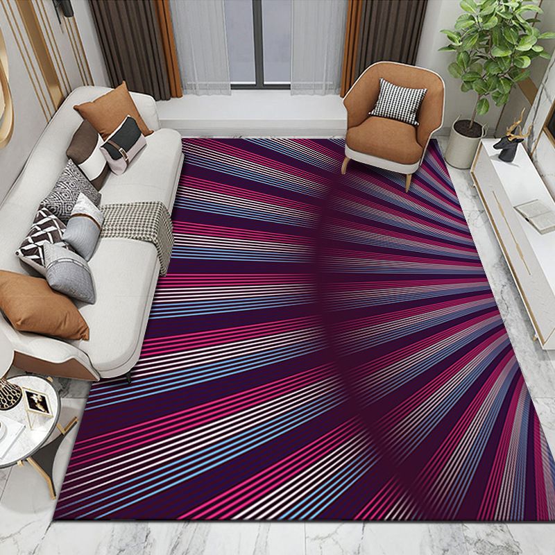 Brown Modern Rug Polyester Abstract Striped Rug Washable Rug for Home Decor