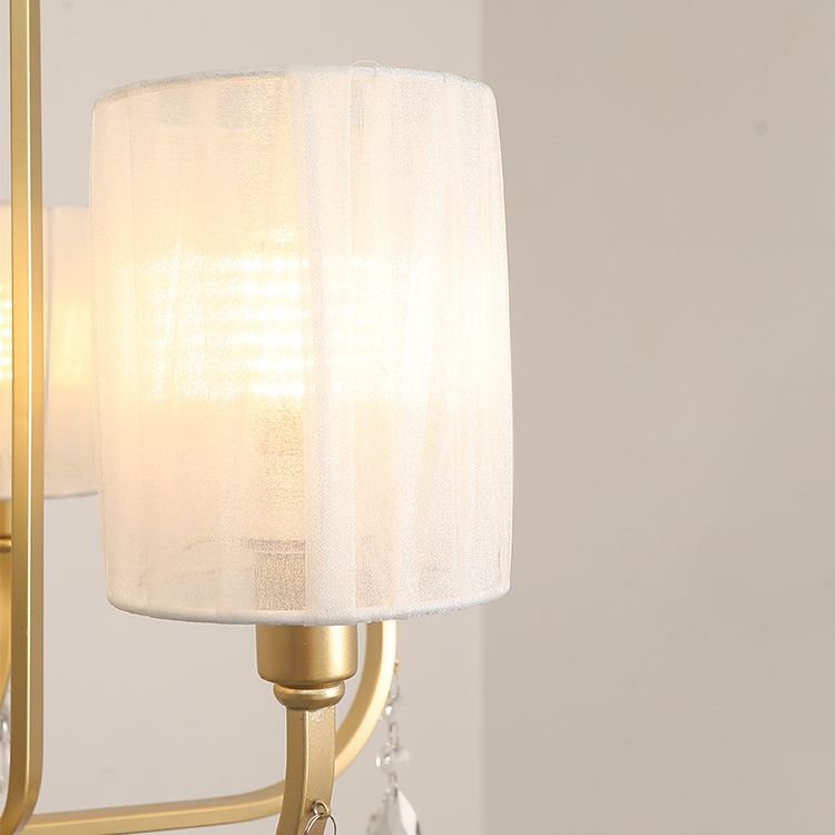 Brass 6 têtes CHANDELIER LICHING Country Style Fabric Pendante Cylindre Pendre pour le salon