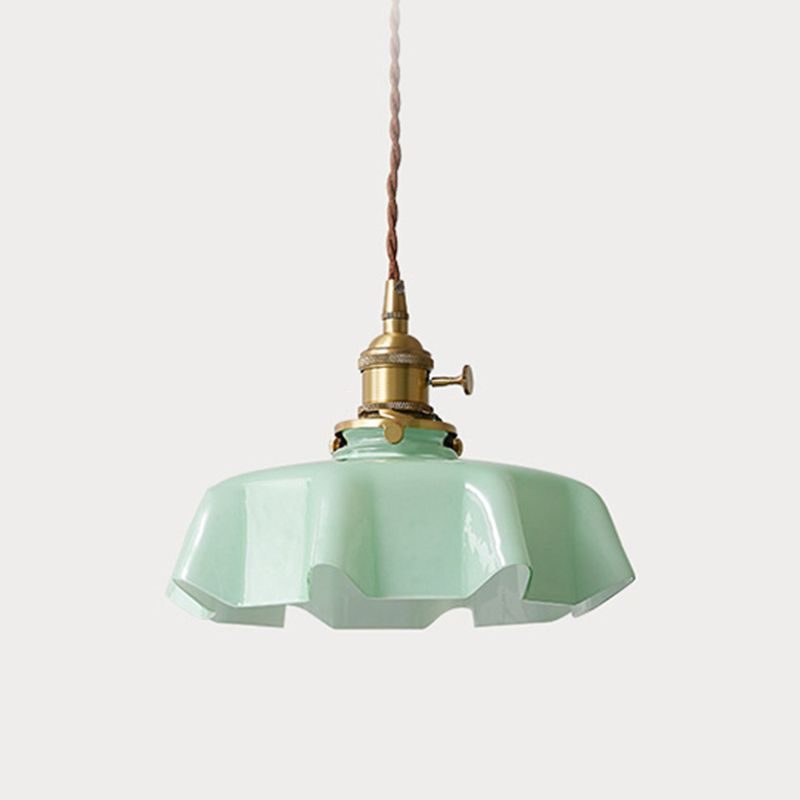 Pot Cover Shape Hanging Lighting Industrial Style Glass 1 Light Pendant Lamp