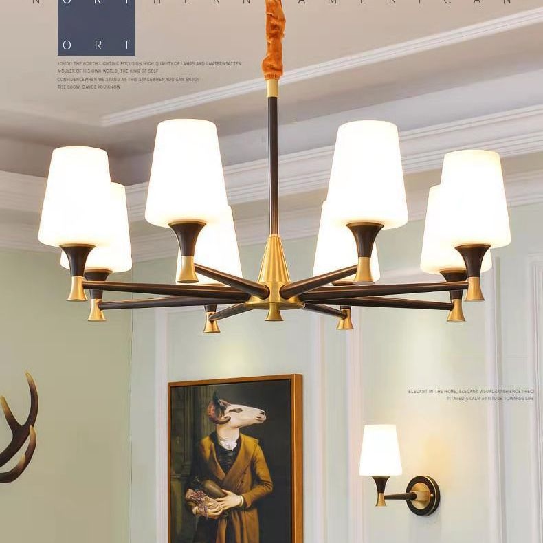 Cup Chandelier Light Fixture Traditional Opal Glass Pendant Lighting for Restaurant