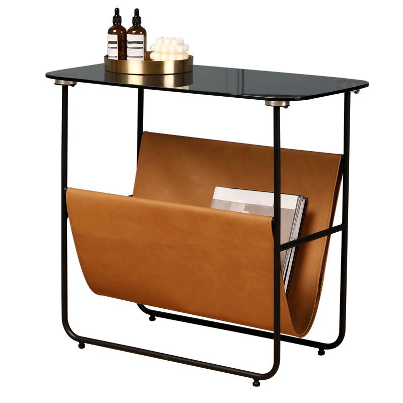 Rectangular Glass Top End Table Modern 23.22" Tall Storage Side Table