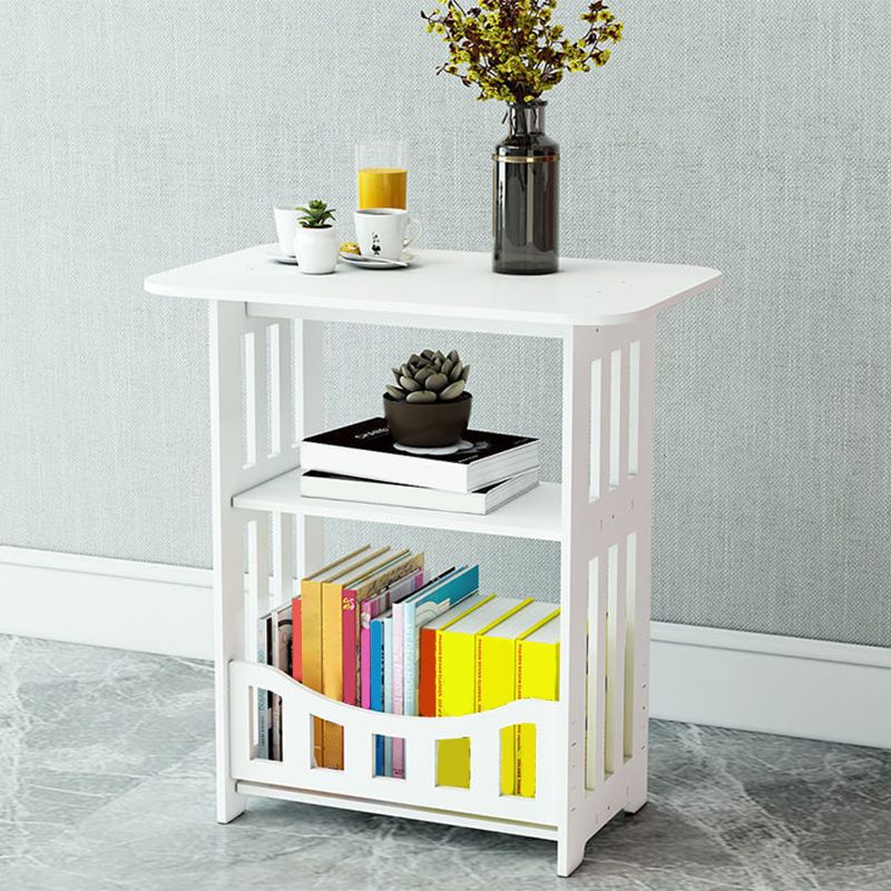 Contemporary Round & Rectangular End Table in White with Storage