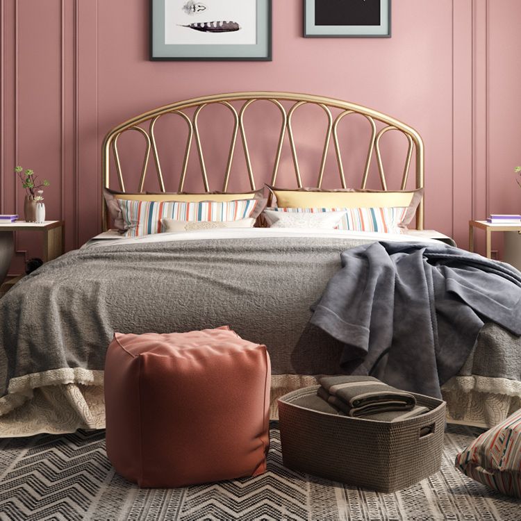 Glam Metallic Open-Frame Bed with Arched Headboard, 45.3" Tall