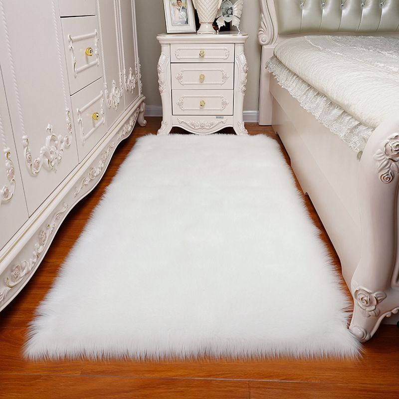 Cozy Plain Rug Faux Fleece Simplicity Carpet Washable Stain Resistant Non-Slip Rug for Girls Bedroom