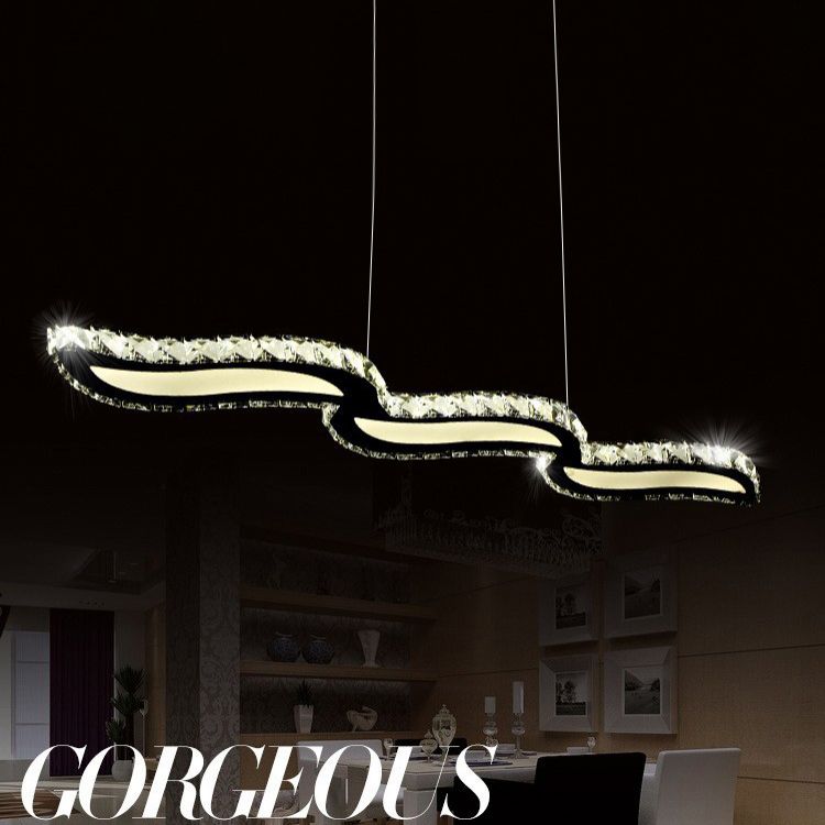 Moderno lussuoso lussuoso isola a pendente illuminazione ondata prismatica a soffitto di cristallo ottico per soggiorno