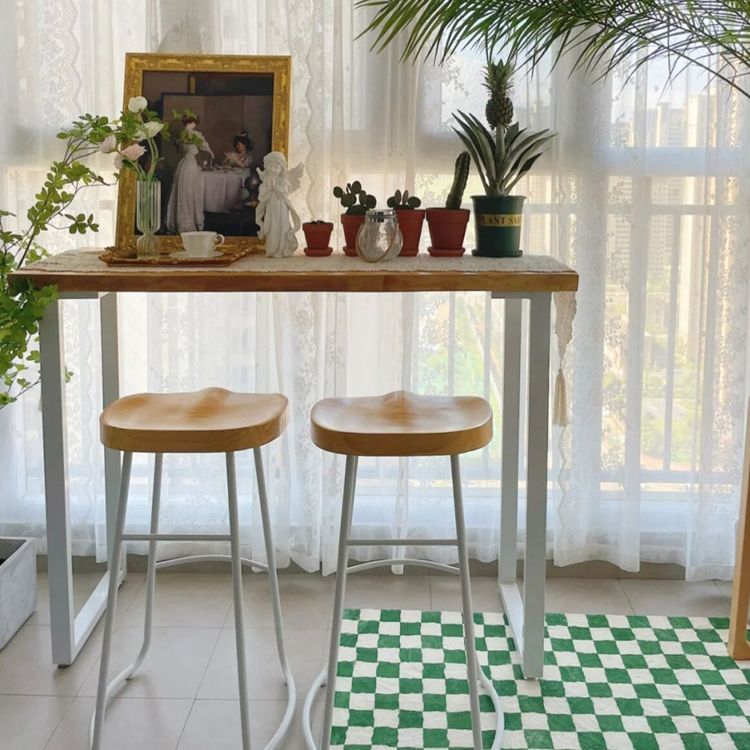 Rectangle Pine Wood Top Bistro Table Modern Pub Table with White Metal Base