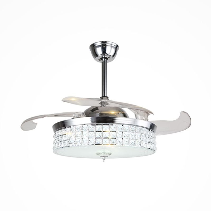 3 Klingen rund Salon Deckenventilator Lampe LED Modern Semi Flush Mount Light in Chrom, 19 "Breite