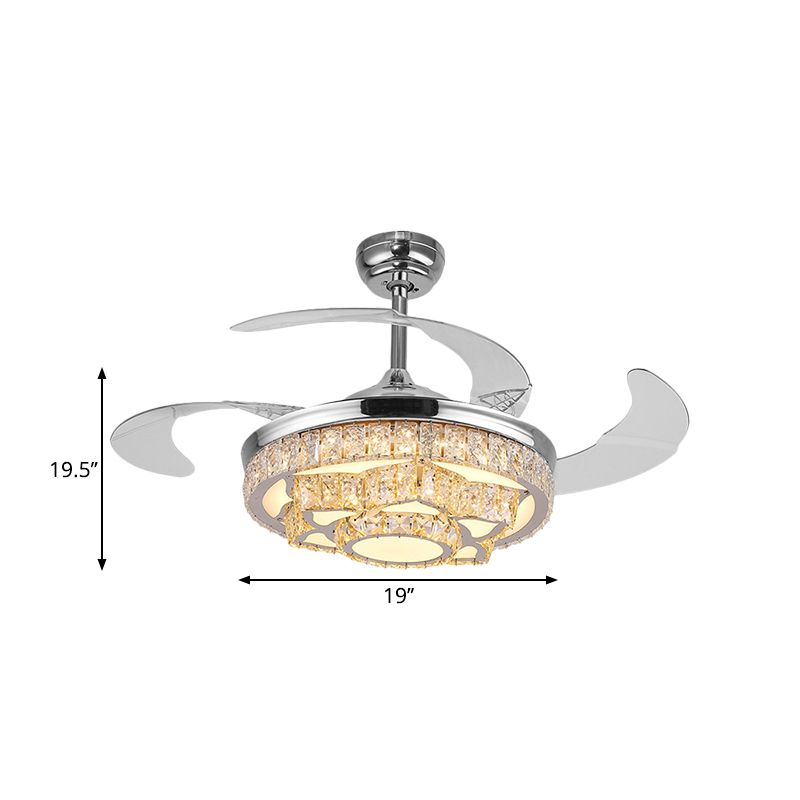 Lampada a ventola a sospensione del loto semplice Blocco cristallo da letto a led da letto a LED LED LED LED in oro/cromo con 4 lame