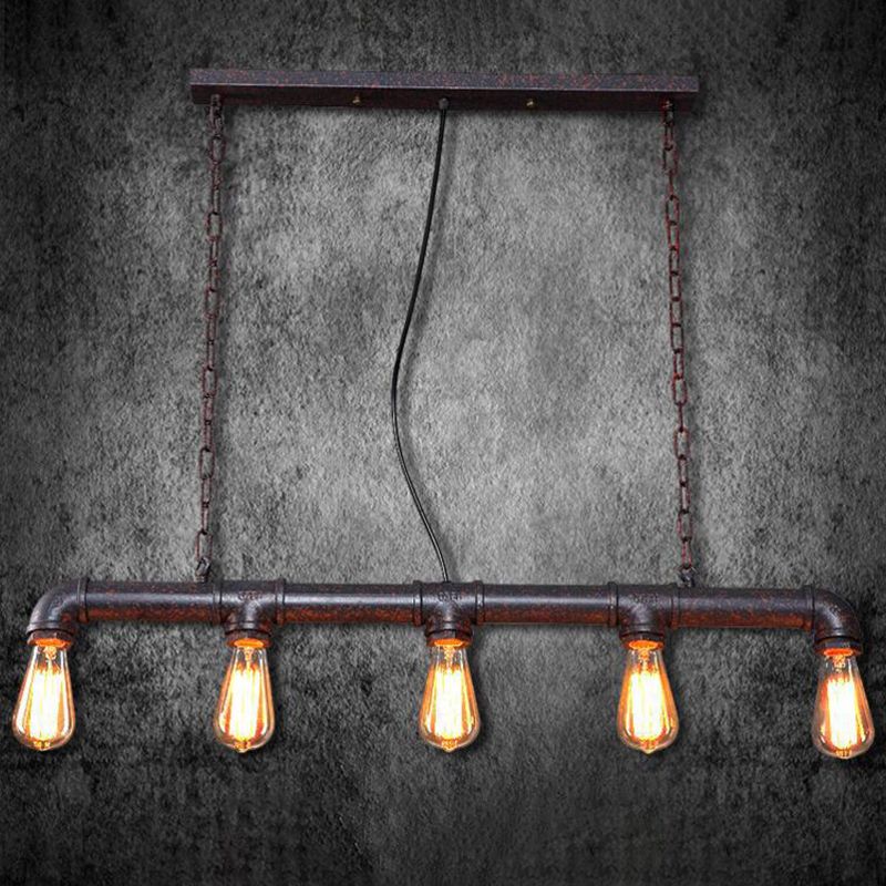 Rust 5-Light Hanging Pendant Industrial Style Iron Plumbing Pipe Island Light over Table
