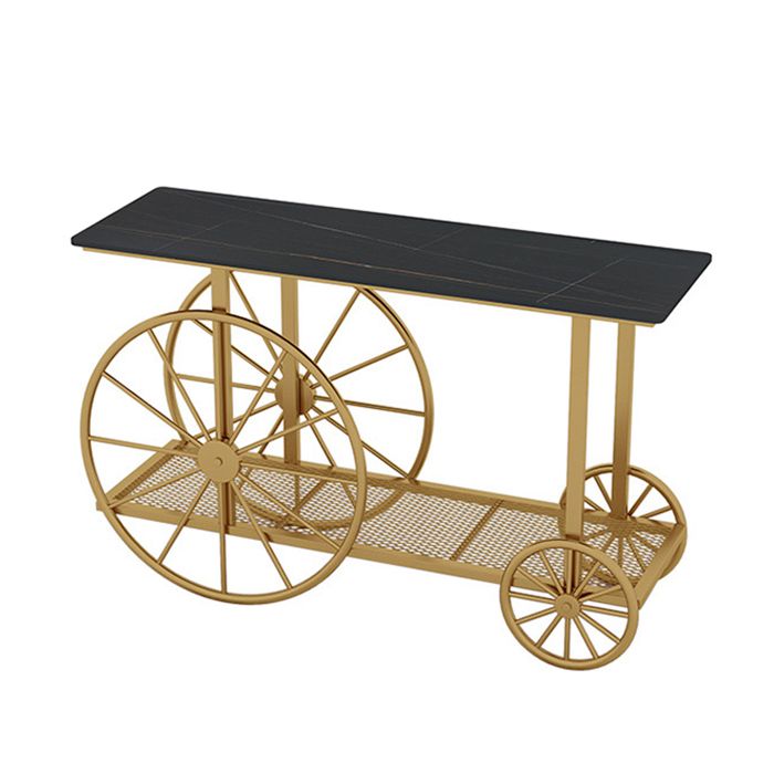 Contemporary Iron Console Sofa Table Rectangle Marble Accent Table with Shelf for Hall