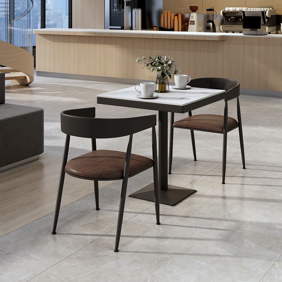 Metal Industrial Square Dining Table Sintered Stone Top Table with Pedestal