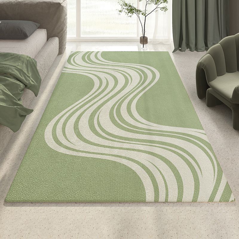 Casual Striped Carpet Polyester Green Carpet Washable Carpet for Drawing Room