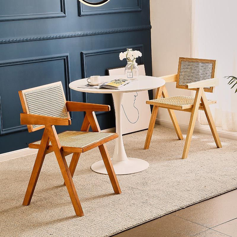 Traditional Dining Arm Chair Rattan Oak Solid Wood Dining Chair