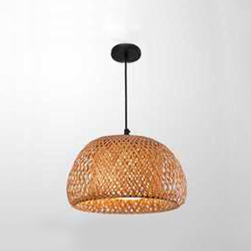 Bowl Bamboo Hanging Pendant Light Chinese Style Beige Pendant Ceiling Light for Restaurant