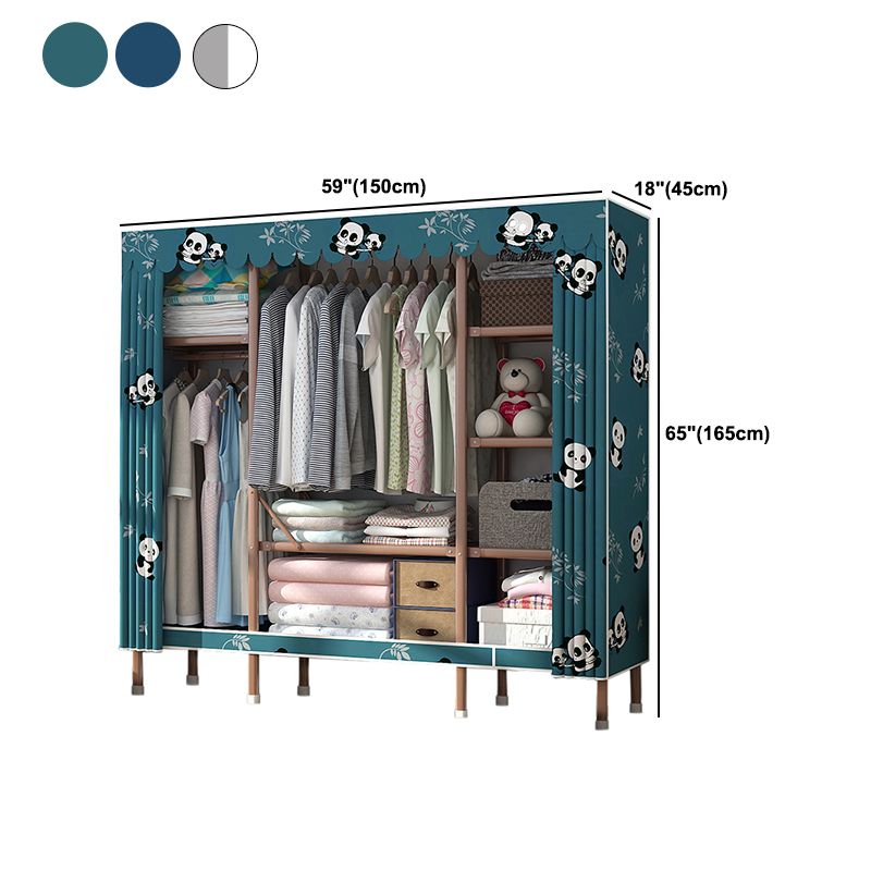 Brown Metal Frame Wardrobe Armoire Modern Folding Wardrobe Cabinet