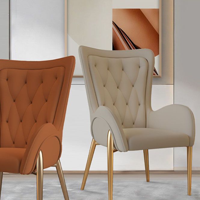 Glam Metal Dining Room Chairs Faux Leather Dining Arm Chair for Restaurant Use