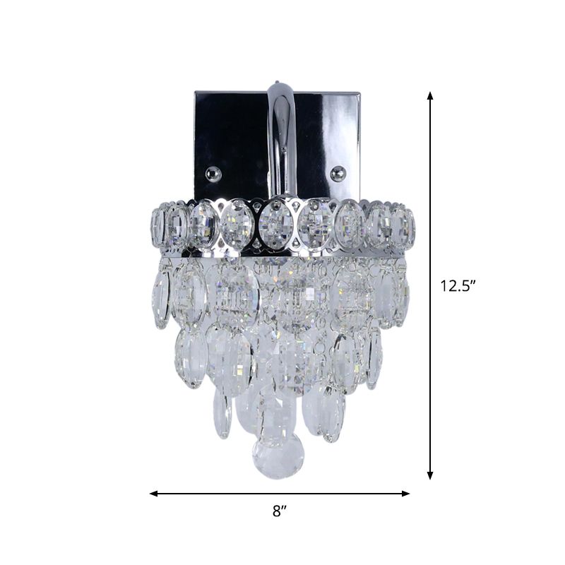 Fringe LED Wall Lighting Ideas Modern Chrome Faceted Crystal Sconce Light with Scroll Arm