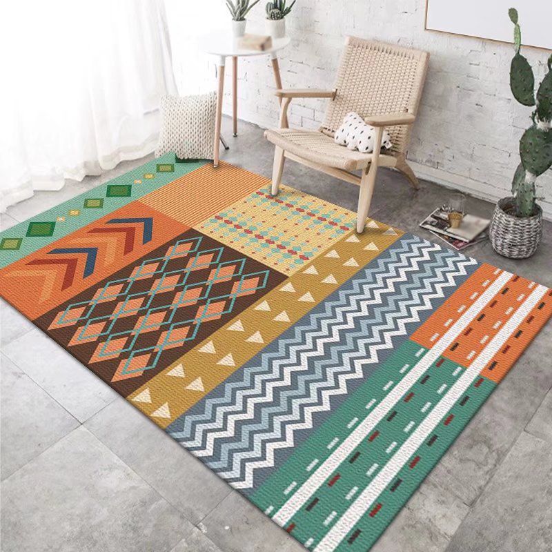 Bohemian Living Room Rug American Print Polyester Area Carpet Stain Resistant Rug