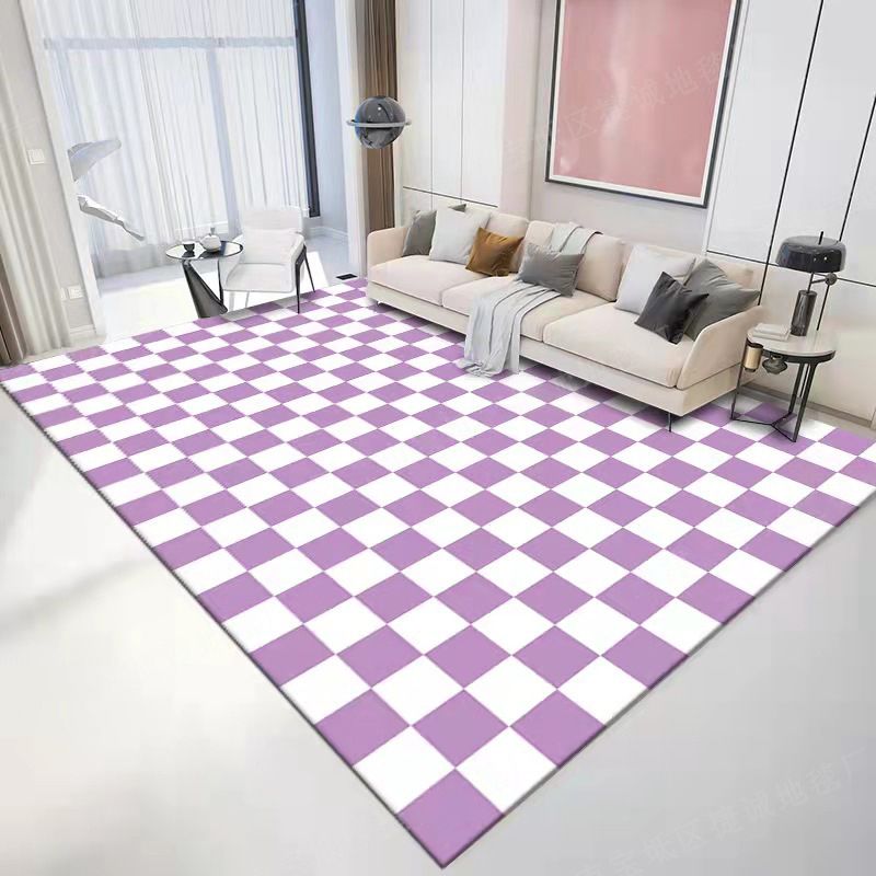 Relaxing Checkered Print Carpet Polyester Area Rug Stain Resistant Indoor Carpet for Living Room