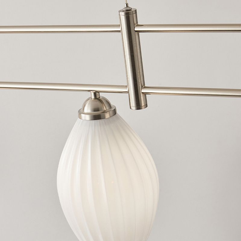 Drum Shape Glass Island Chandelier Modern Style Multi Lights Island Ceiling Light in White