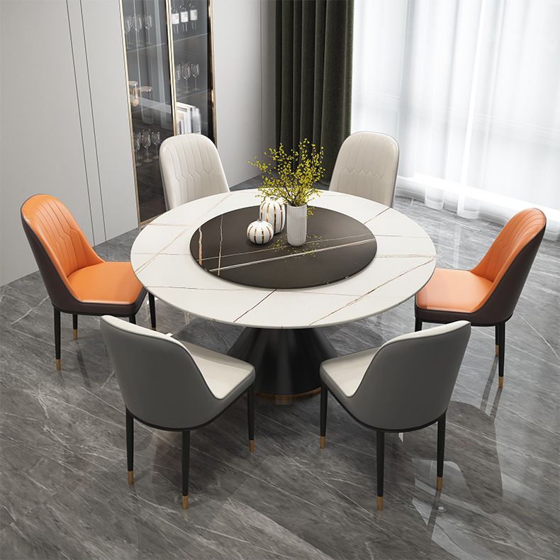 Table à manger en pierre fritrée de style moderne Table ronde de base piédestal pour la maison avec platine