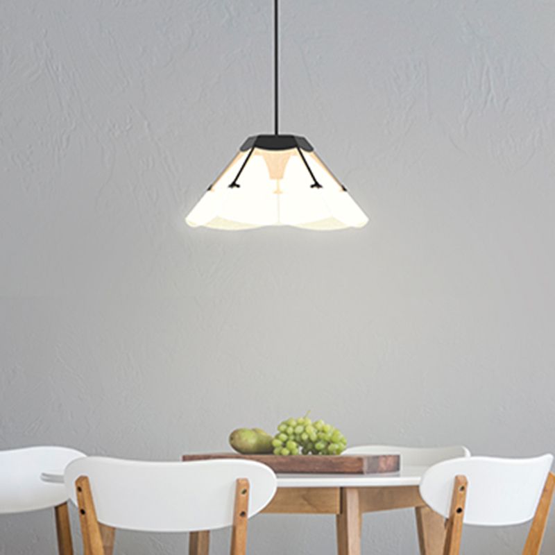 Modernism Scalloped Hanging Light Fixture White Glass 1 Light Living Room LED Ceiling Pendant