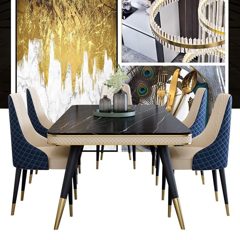 Modern Rectangle 1/4/5/6/7 Pieces Dining Table Set Black Legs Indoor Dinette Set