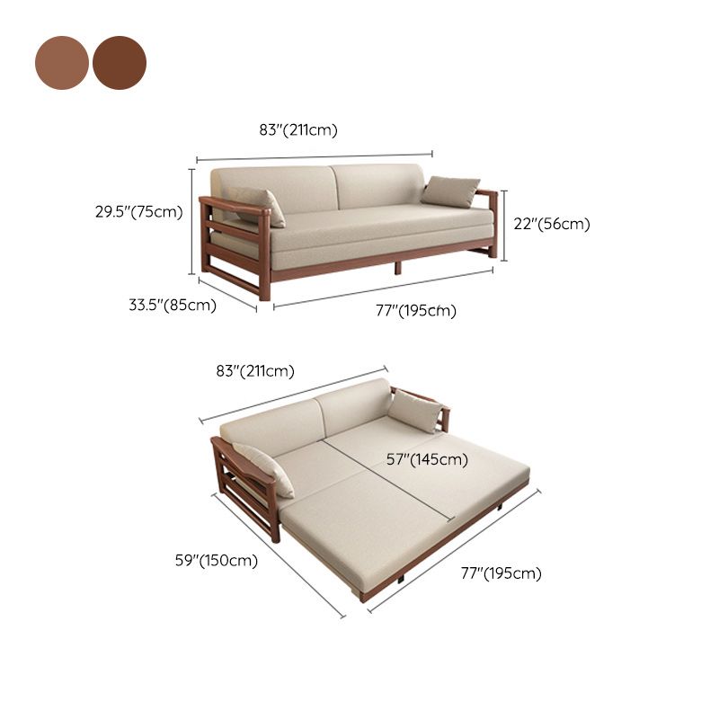 Scandinavian Linen Blend Sleeper Sofa Wood Frame Square Arm Sofa Bed