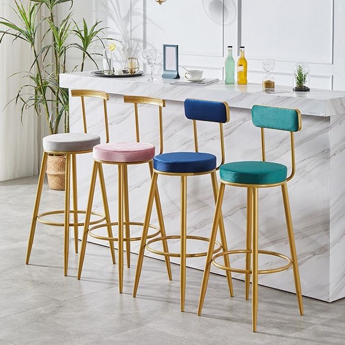 Nordic Armless Backrest Counter Stool Iron Cashier Bar Stool with Velvet Cushion