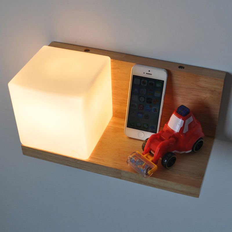 Illuminazione a parete quadrata in stile nordico lampada da parete camera da letto in legno in beige