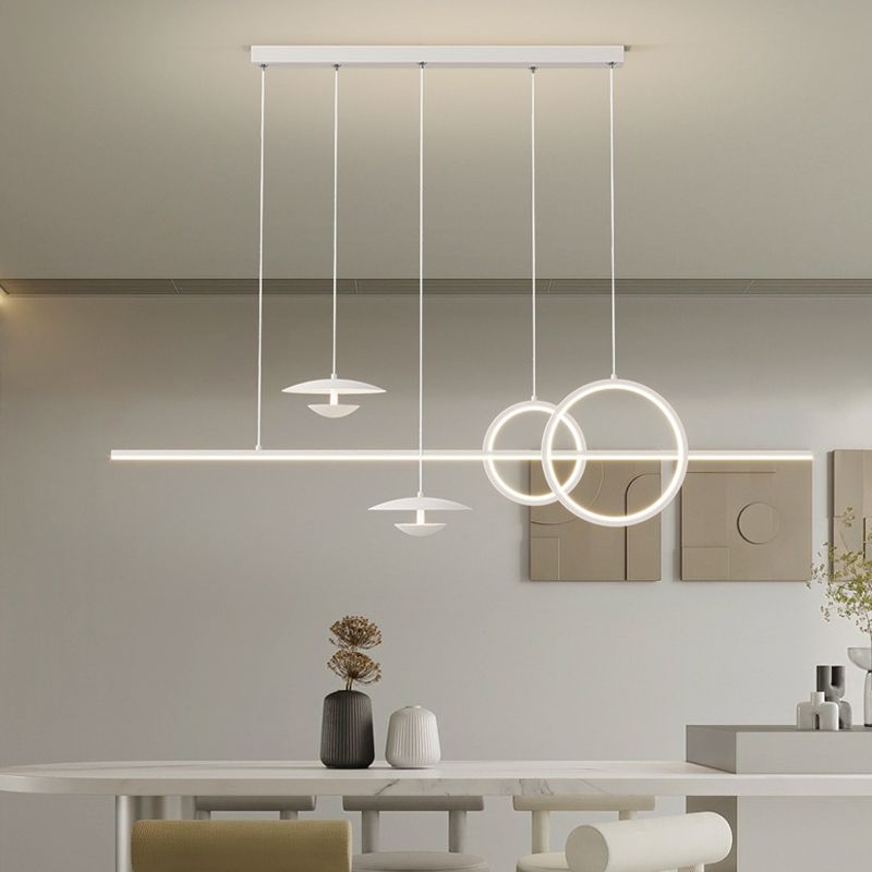 White 5-Light Kitchen Island Lighting Modernism LED Shaded Ceiling Light