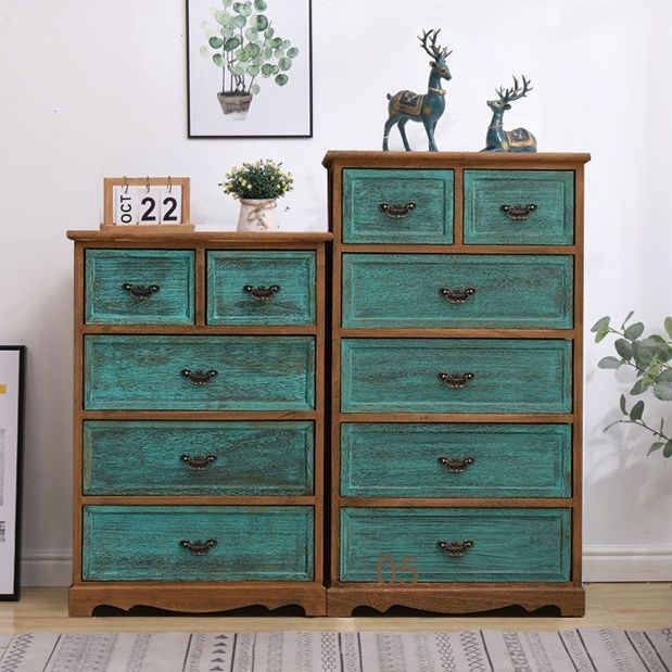Coastal Storage Chest Solid Wood Dresser with 6/5 Drawers , 11.7 Inch W