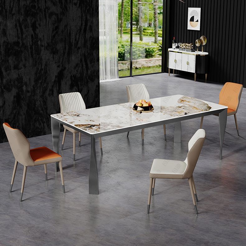 Modern Style Dining Table Sintered Stone Dining Rectangle Table with Metal Legs for Home