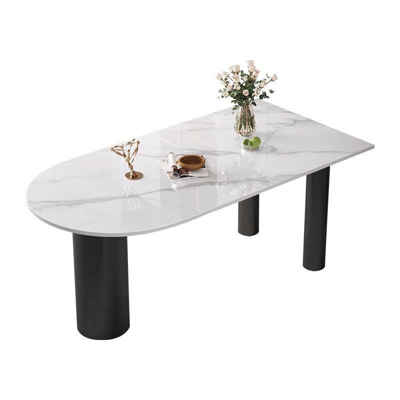 Modern White and Black Dinner Table Stone Top Tripod Base Dining Table