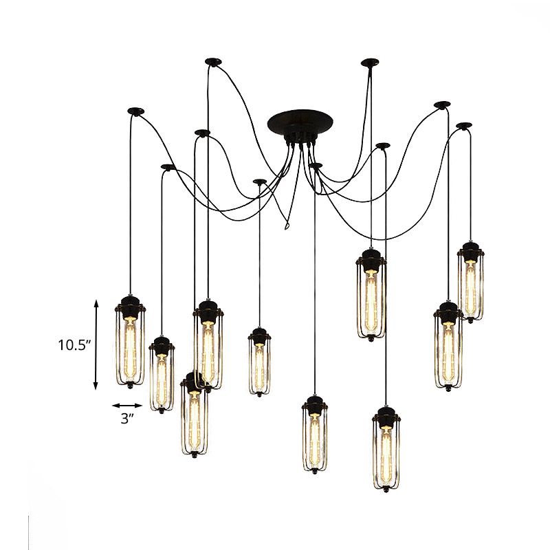 Luce a sospensione vintage Swag con sfumatura a gabbia 10 teste lampada sospesa regolabile in metallo in nero per sala da pranzo