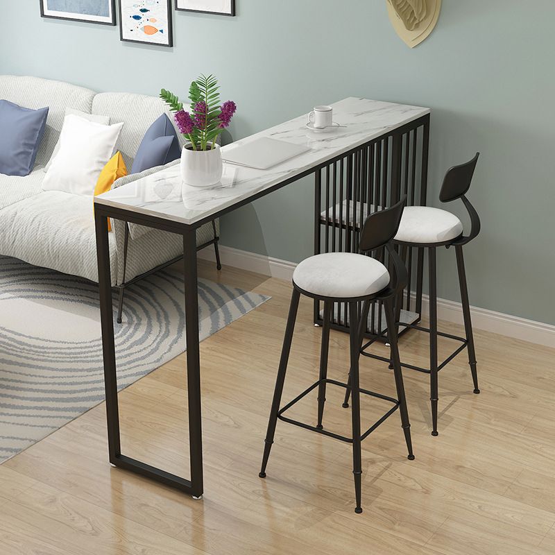 Industrial Rectangle Bar Dining Table Faux Marble Bar Stool Table with Storages