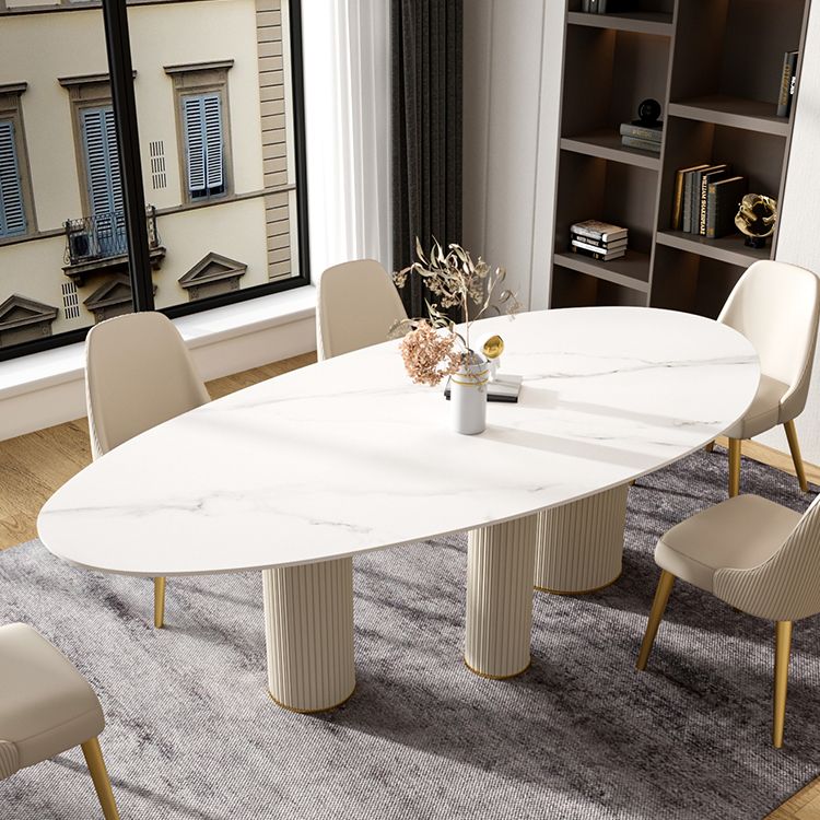 Metal Traditional Luxury Oval Indoor Table Sintered Stone Table with 3 Legs