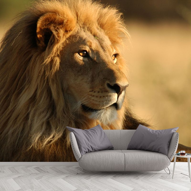Modern Style Lion Wall Mural Brown Living Room Wall Art, Customized Size Available