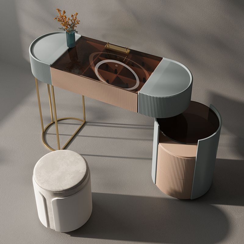 Contemporary Wood Makeup Vanity Set Glass Top Vanity Dressing Table