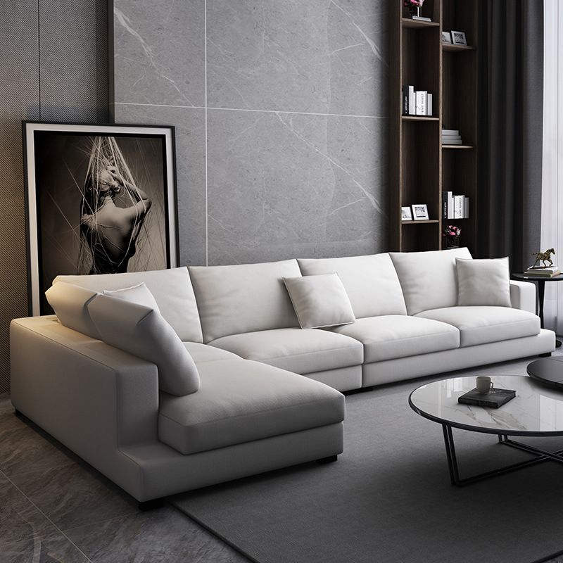 Fabric Pillow Back Sectional Sofa Square Arm Sectional in Gray