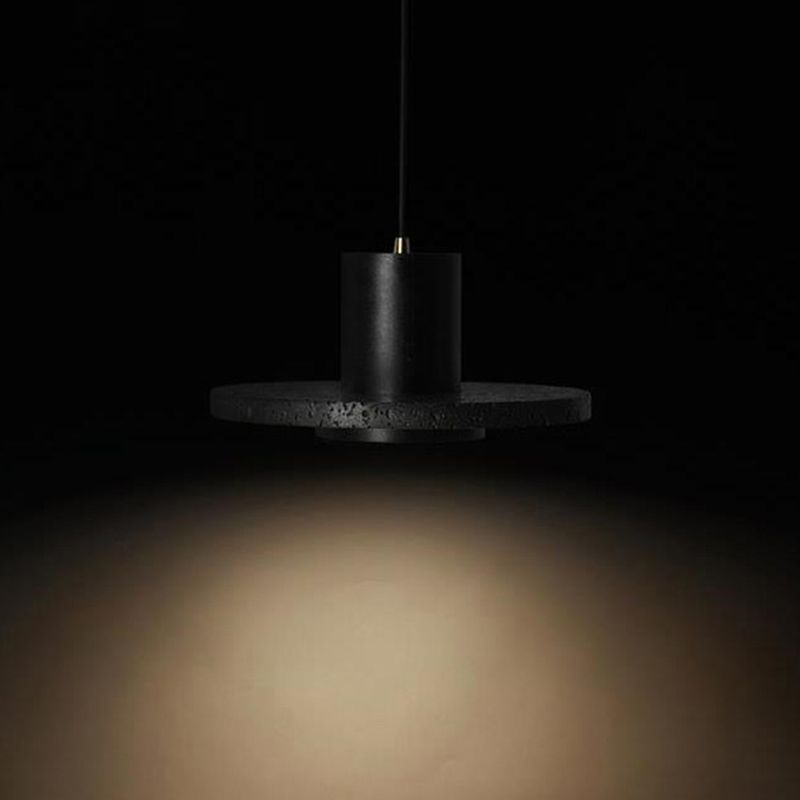 Nordic Shaded Pendant Ceiling Light Stone Bedroom Hanging Light Fixture in Black