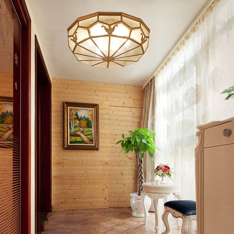 Plafonnier en laiton et verre givré, plafonnier en cuivre de Style rétro colonial pour le salon