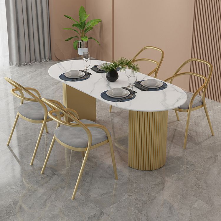 Tavolo da pranzo a due colori a forma ovale semplicità tavolo doppio piedistallo per sala da pranzo