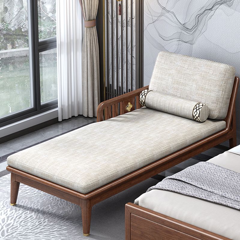 Walnut Slipcovered Cotton Blend Chaise Lounge Couch with Square Arms