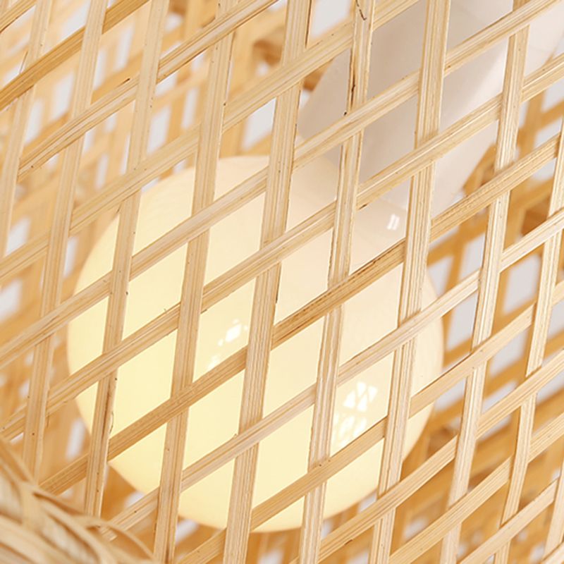 1-Light Rattan Japanese Pendant Light Beige Down Lighting for Dining Room