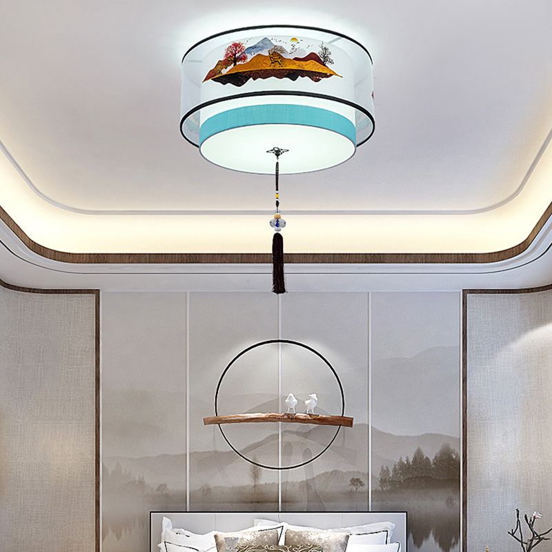 Traditional Style Drum Flush Mount Ceiling Light Fabric Flush Mount Lighting Fixture