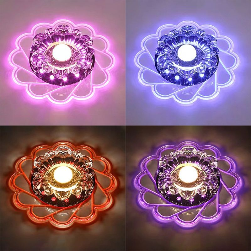 Concealed Crystal LED Flush Light Fixture Flower Ceiling Flush Mount with Hole 2-3.5'' Dia